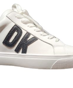 DKNY Womens Abeni Court Lace Up Sneaker, Adult, Bright White/Black, 7 M US